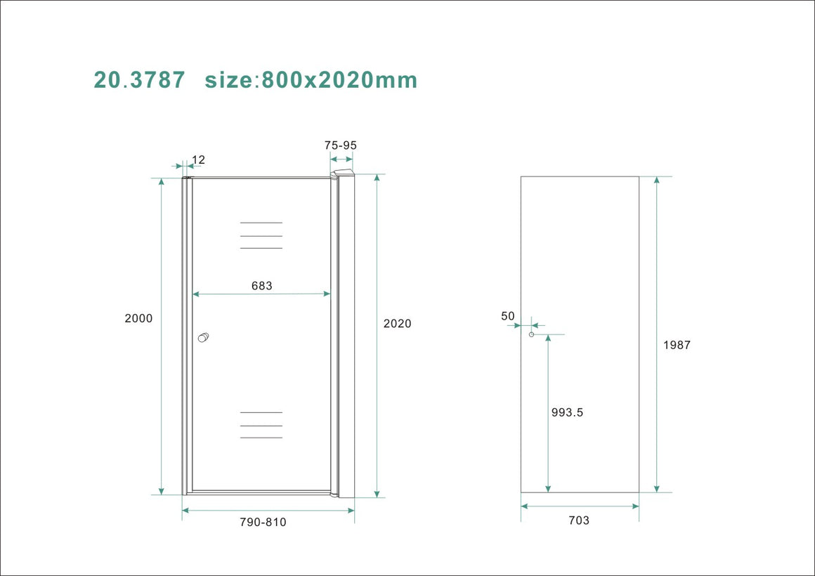 Wiesbaden Between nisdeur nano rookglas 80 cm - technische tekening
