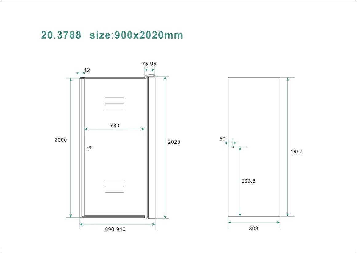 Wiesbaden Between nisdeur nano rookglas 90 cm - technische tekening