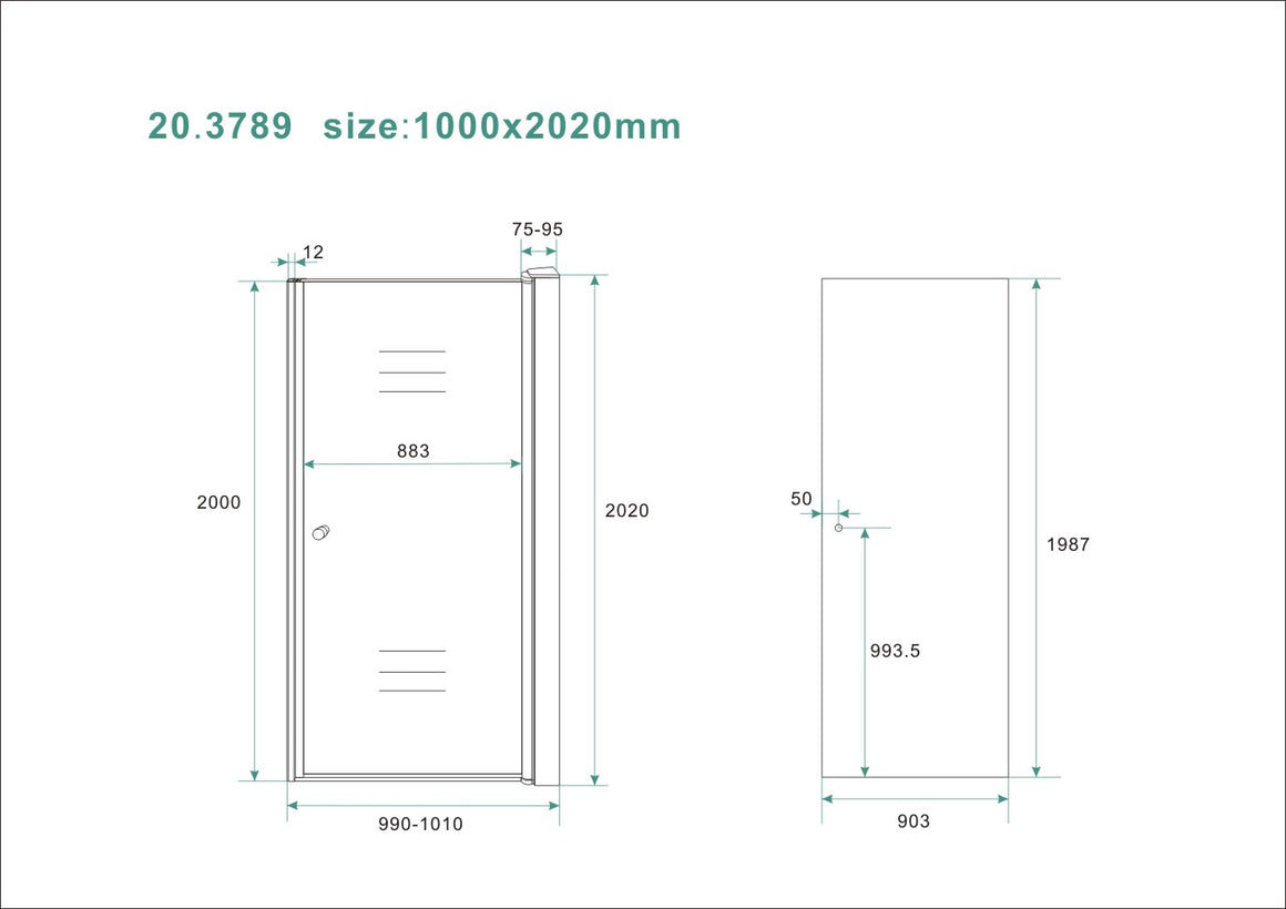 Wiesbaden Between nisdeur nano rookglas 100 cm - technische tekening