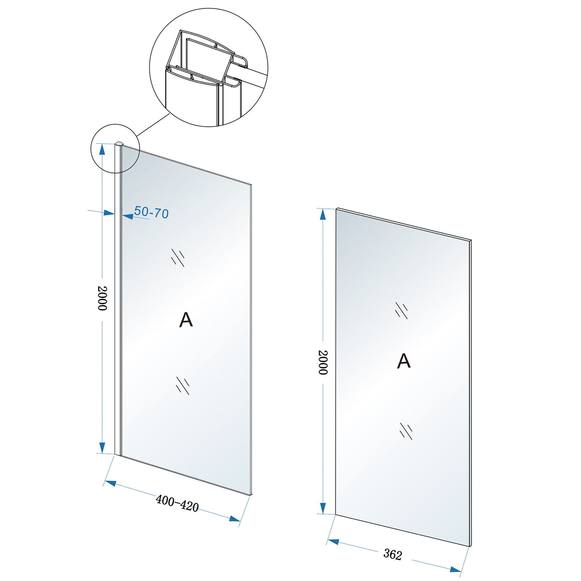 Wiesbaden Comfort zijwand met muurprofiel 40 cm - technische tekening
