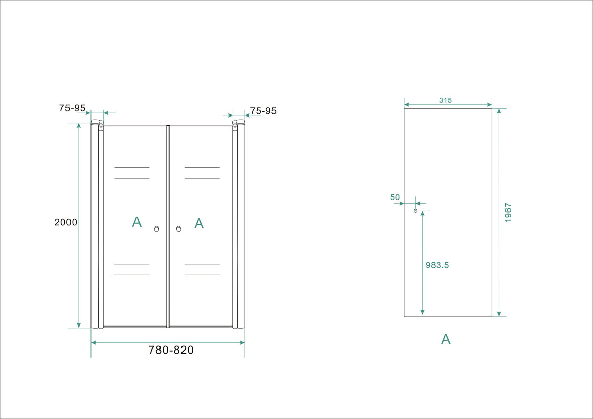 Wiesbaden Lagos pendeldeur in nis 80 cm - technische tekening