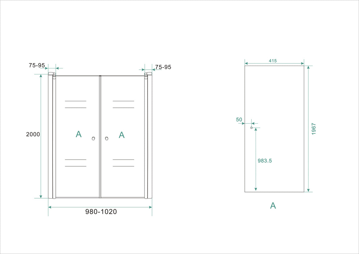 Wiesbaden Lagos pendeldeur in nis 100 cm - technische tekening