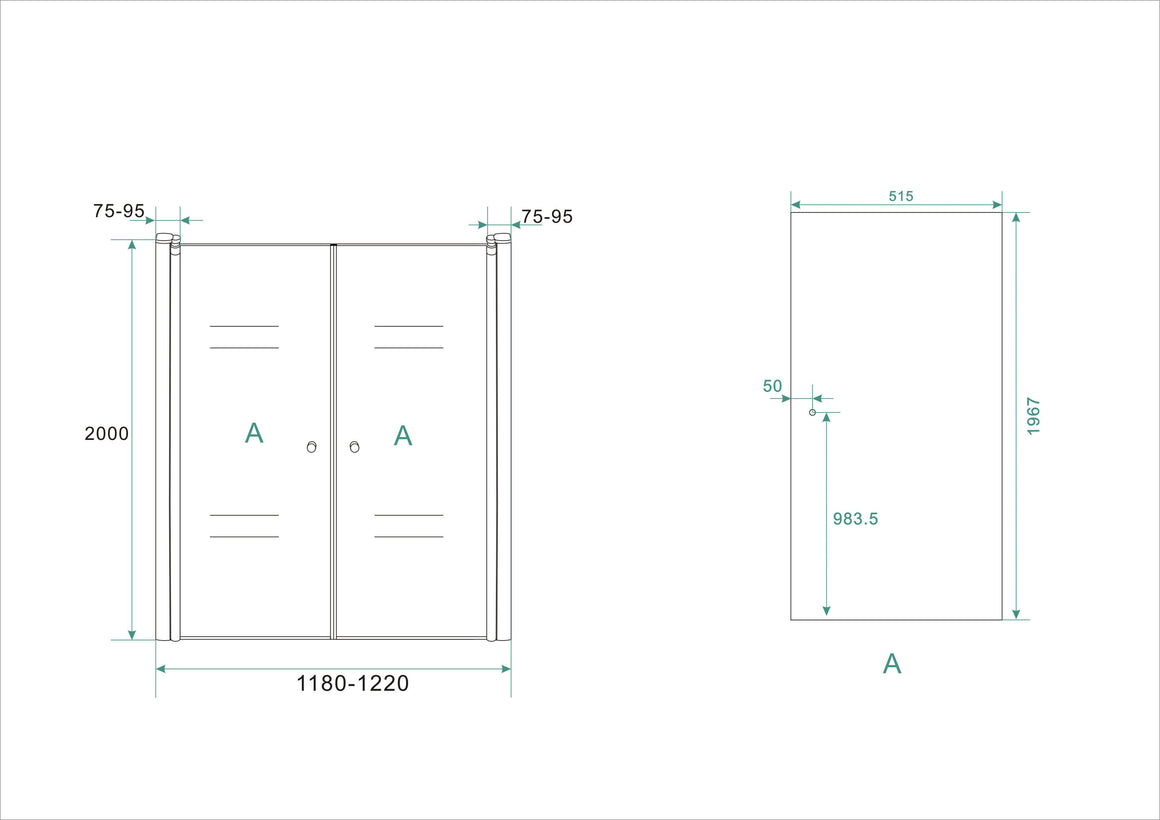 Wiesbaden Lagos pendeldeur in nis 120 cm - technische tekening