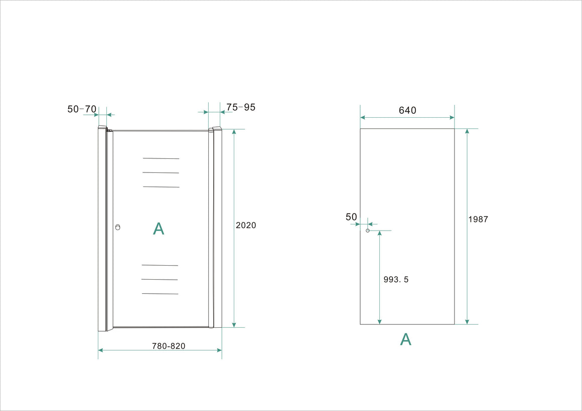 Wiesbaden Between nisdeur nano helder glas 80 cm - technische tekening