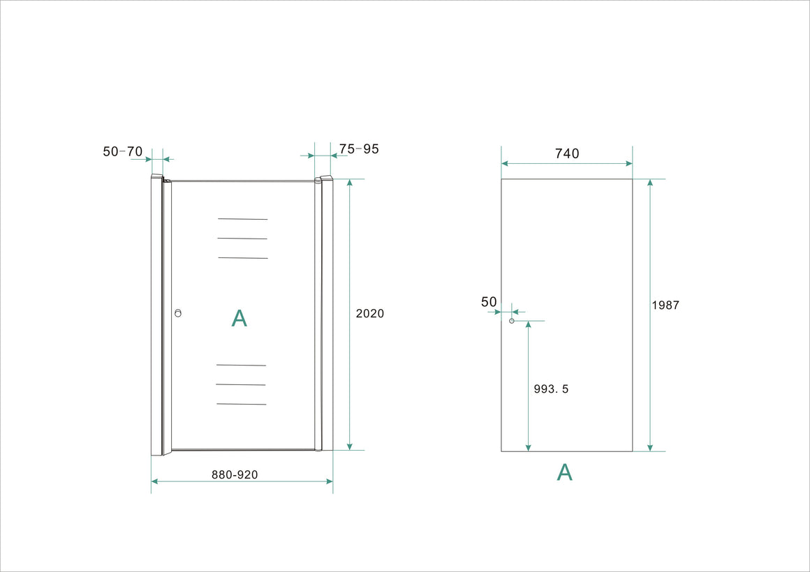 Wiesbaden Between nisdeur nano helder glas 90 cm - technische tekening