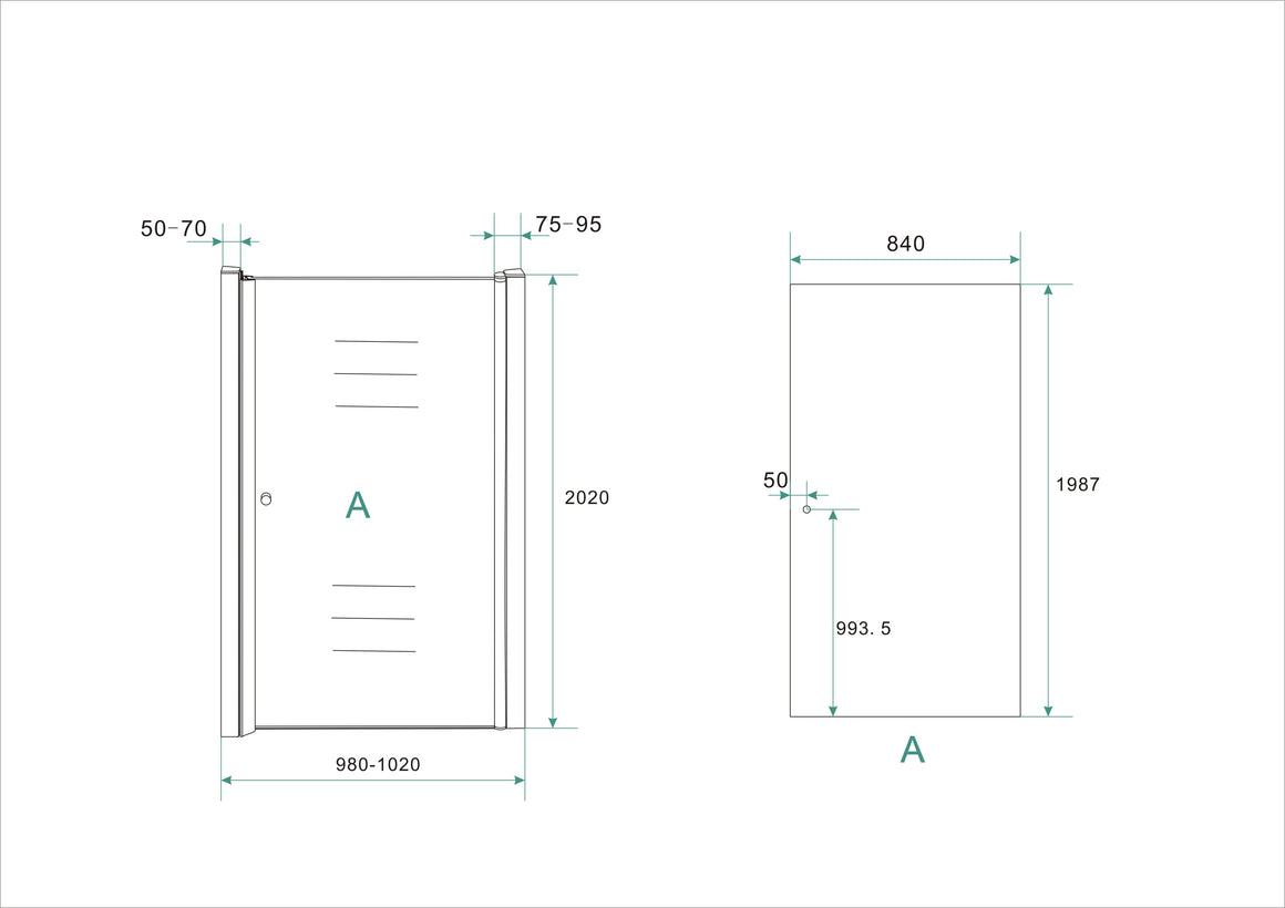 Wiesbaden Between nisdeur nano helder glas 100 cm - technische tekening