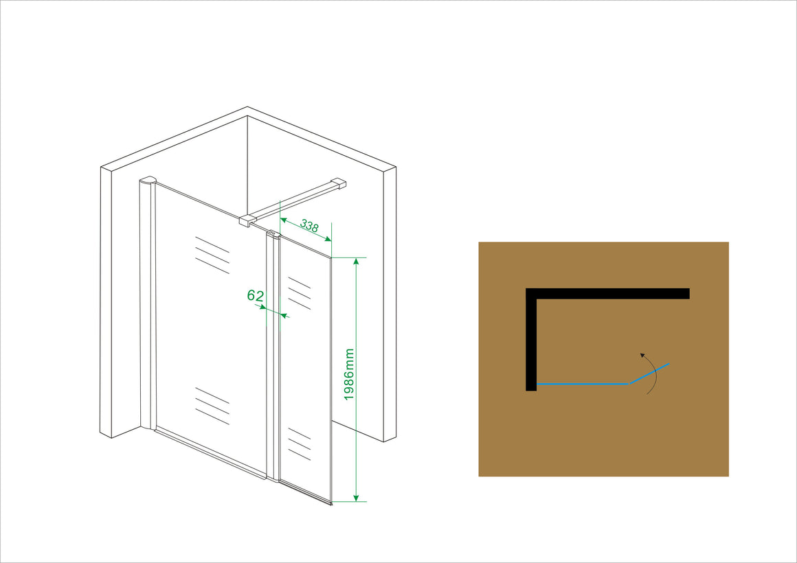 Wiesbaden Comfort zijwand draaibaar 40 cm - technische tekening