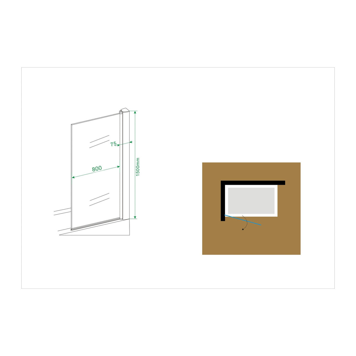 Palmo badwand draaibaar 800 x 1500 x 6 mm nano helder glas/chroom