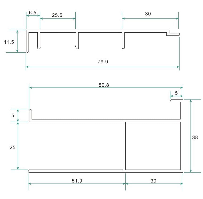 Wiesbaden Verbredingsprofiel aluminium chroom 200 cm - technische tekening