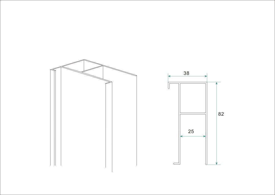 Wiesbaden Verbredingsprofiel aluminium chroom 202 cm - technische tekening