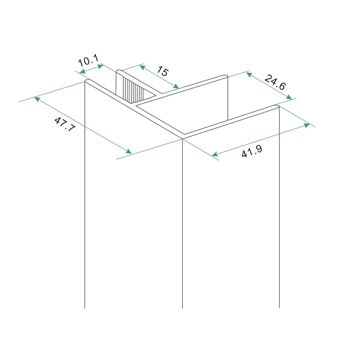 Wiesbaden hoekprofiel voor nisdeur chroom - technische tekening