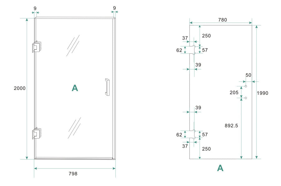 Wiesbaden Less glas voor nisdeur nano vintage brons glas 80 cm - technische tekening