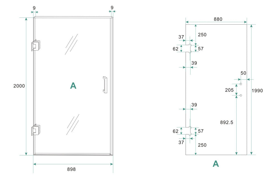 Wiesbaden Less glas voor nisdeur nano vintage brons glas 90 cm - technische tekening
