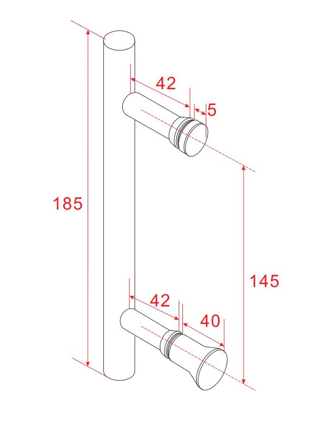 Xellanz Xellanz deurgreep type 3 18,5 cm chroom - technische tekening