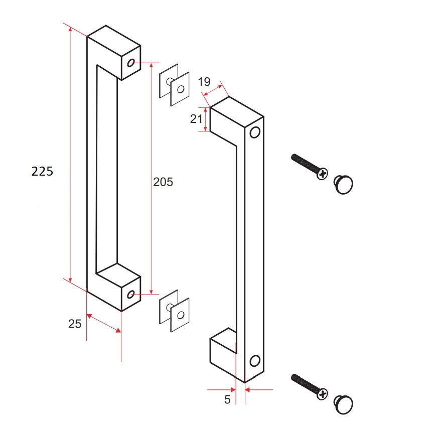 Xellanz Xellanz deurgreep type 5 22,5 cm mat zwart - technische tekening