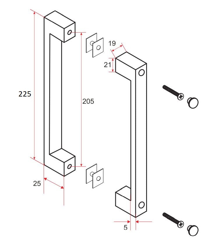 Xellanz Xellanz deurgreep type 6 22,5 cm chroom - technische tekening