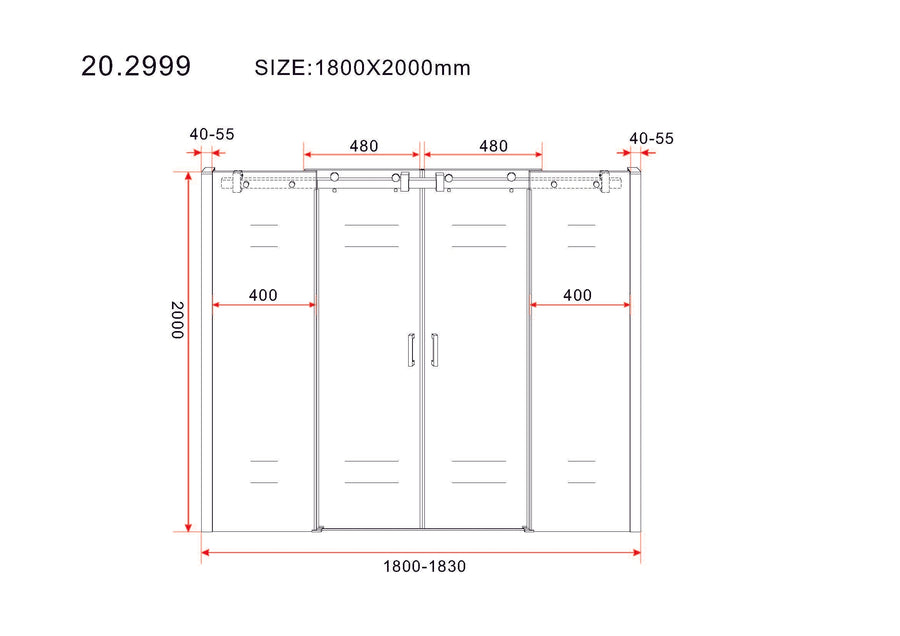 Slide nis schuifdeur dubbel 1800 x 2000 x 8 mm nano helder glas/mat zwart