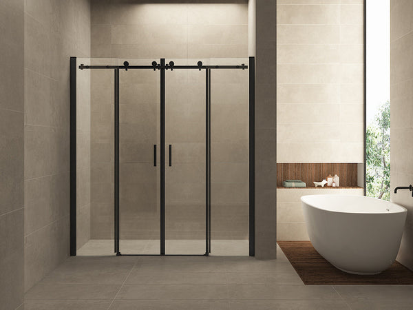Porte coulissante Slide nis double 1800 x 2000 x 8 mm verre nano clair/noir mat