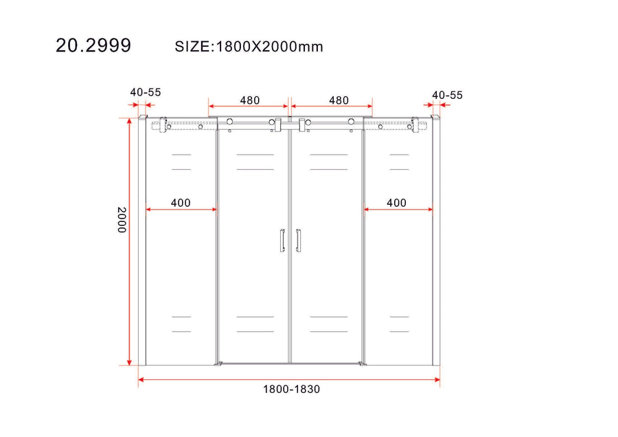Wiesbaden Doucheschuifdeur 4-delig 180x200 cm 8 mm Nano Coating Glas | Mat Zwart | Nis Deur