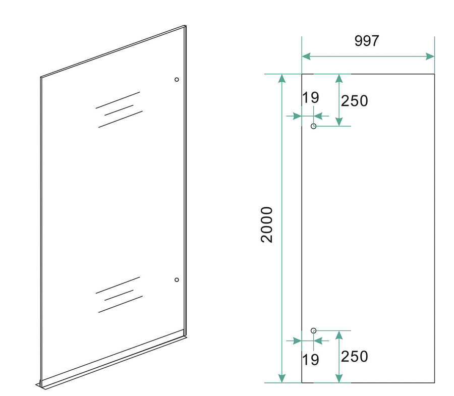 Weniger Einlaufdusche rechts 1000 x 2000 x 8 mm Nano Spiegelrauch- zu klarem Glas/gebürstetem Stahl