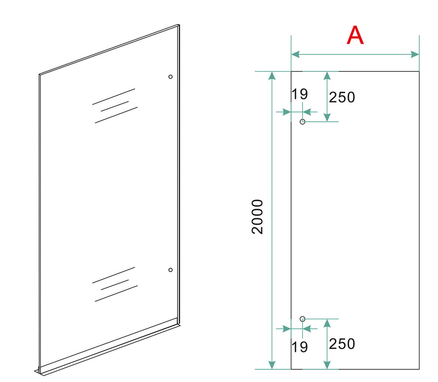 Less inloopdouche rechts 800 x 2000 x 8 mm nano spiegelrook- naar helder glas/mat zwart