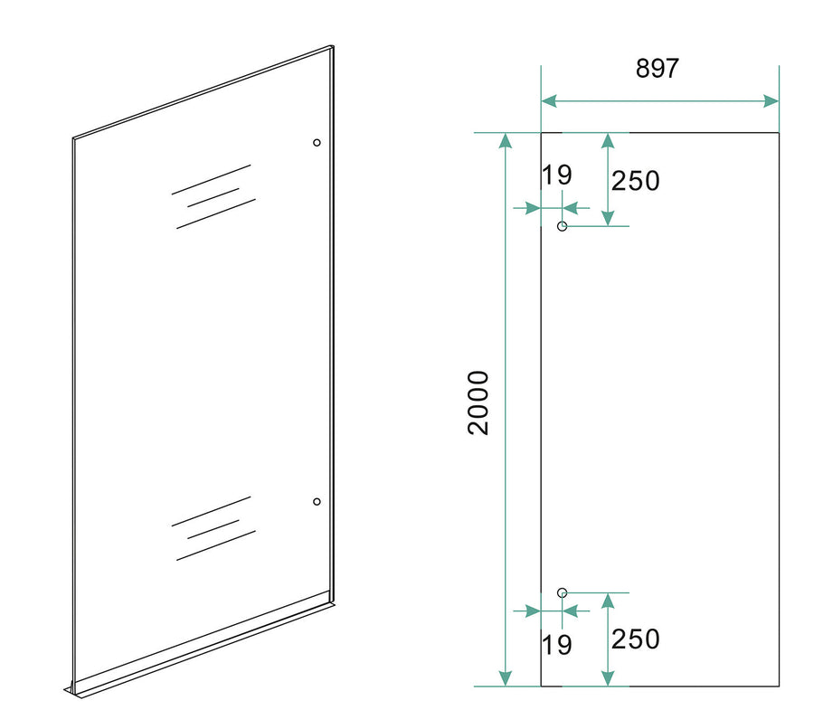 Weniger Einlaufdusch rechts 900 x 2000 x 8 mm Nano Spiegelrauch- zu klarem Glas/Gunmetal