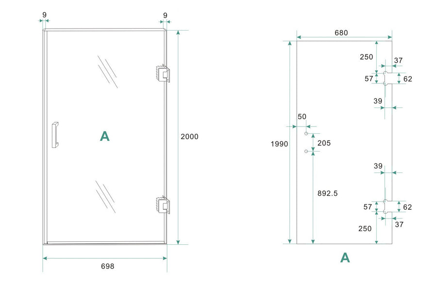 Less nisdeur rechts 700 x 2000 x 8 mm nano spiegelrook- naar helder glas/chroom