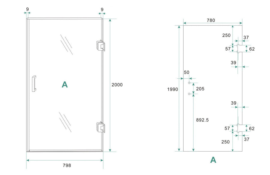 Less nisdeur rechts 800 x 2000 x 8 mm nano spiegelrook- naar helder glas/chroom