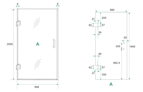 Moins de liens nisdeur 900 x 2000 x 8 mm nano fumée miroir vers verre clair/noir mat