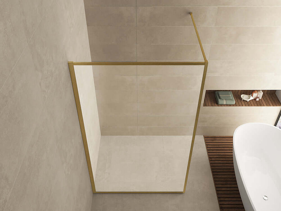 Slanke Inloopdouche Wiesbaden Vierkant 90x200 cm 8 mm Nano Coating Helder Glas Geborsteld Messing