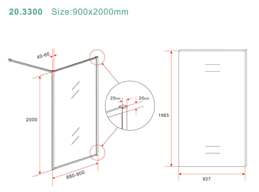Slanke Inloopdouche Wiesbaden Vierkant 90x200 cm 8 mm Nano Coating Helder Glas Geborsteld Messing