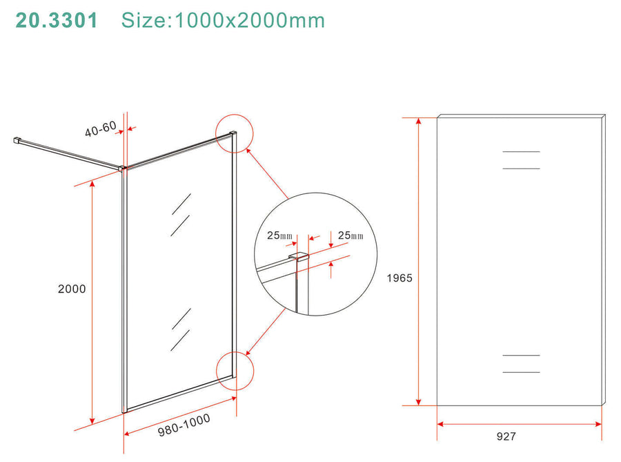 Vierkant Helder Glazen Inloopdouche Wiesbaden 100x200 cm 8 mm Nano Coating Geborsteld Messing