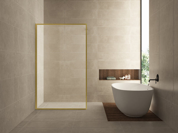 Douche à l'italienne carrée 1200 x 2000 x 8 mm verre nano clair/laiton brossé