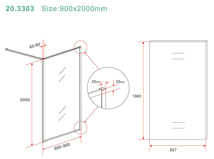 Inloopdouche Wiesbaden Vierkant 90x200 cm 8 mm Nano Coating Helder Glas Geborsteld Brons Koper