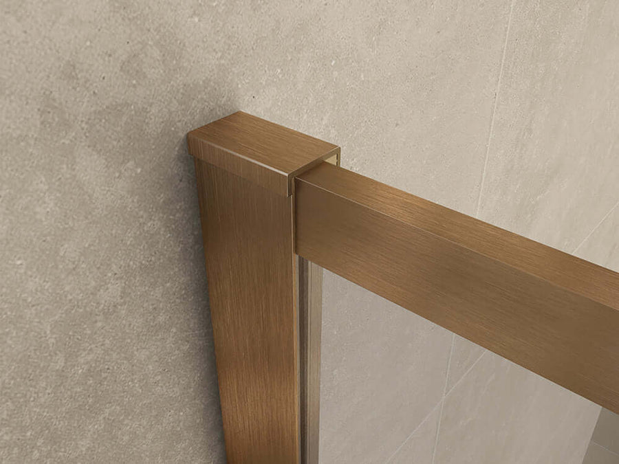 Wiesbaden quadratische begehbare Dusche 100x200 cm 8 mm Nano-Beschichtung klares Glas gebürstetes Bronze Kupfer