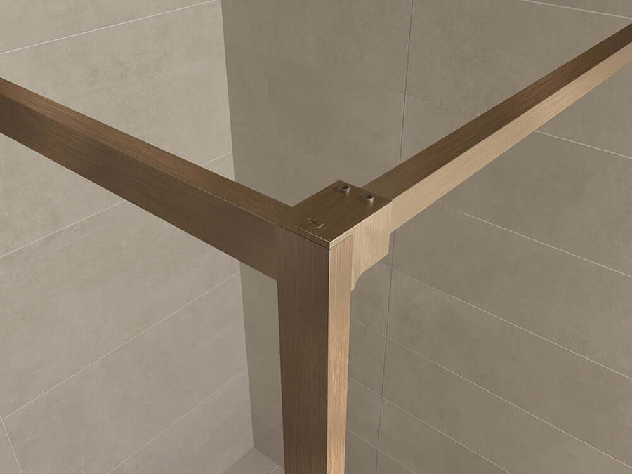 Wiesbaden quadratische begehbare Dusche 100x200 cm 8 mm Nano-Beschichtung klares Glas gebürstetes Bronze Kupfer