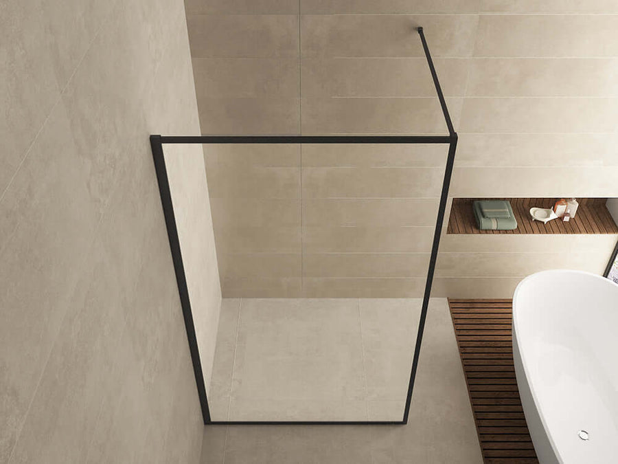 Vierkante Douchewand 10 mm 80x200 cm Stabilisatorstang Wiesbaden | Nanocoating | Mat Zwart | Inloopdouche
