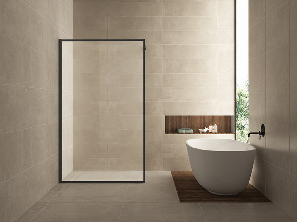 Douche à l'italienne carrée 1100 x 2000 x 10 mm verre nano clair/noir mat