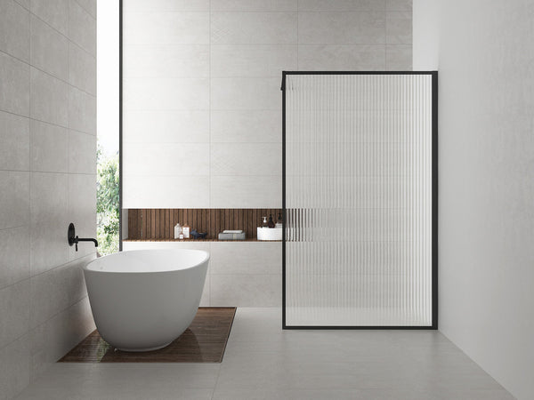 Douche à l'italienne carrée 1000 x 2000 x 8 mm verre clair nano nervuré/noir mat