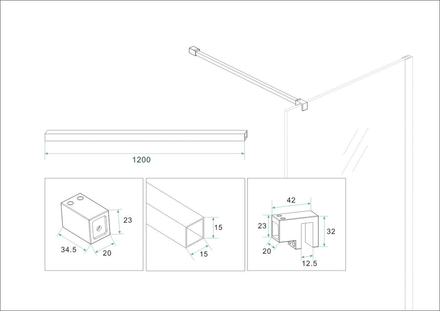 Slim profielset met stabilisatiestang 120 cm geborsteld brons koper