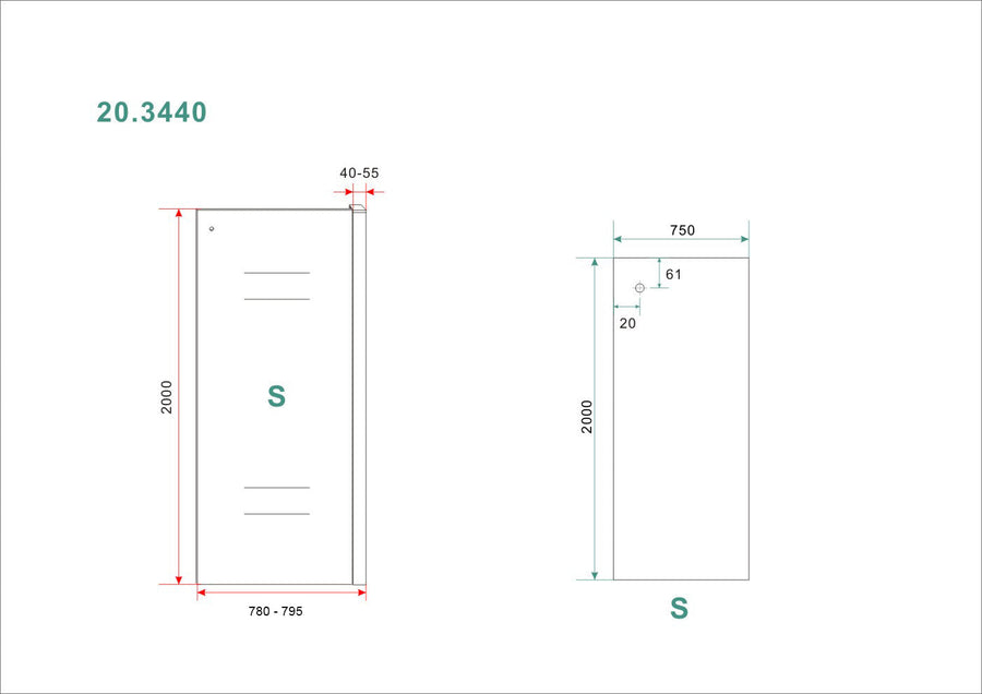 Seitenwand für Puerta und Slide Nischentür 800 x 2000 x 8 mm Nano-Klarglas/Chrom