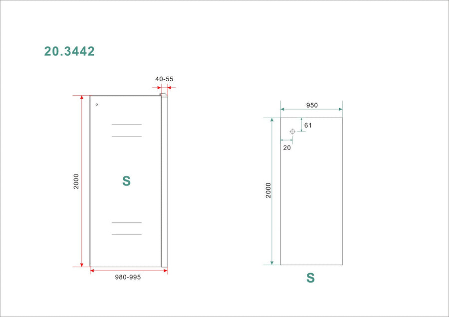 Seitenwand für Puerta und Slide Nischentür 1000 x 2000 x 8 mm Nano-Klarglas/Chrom