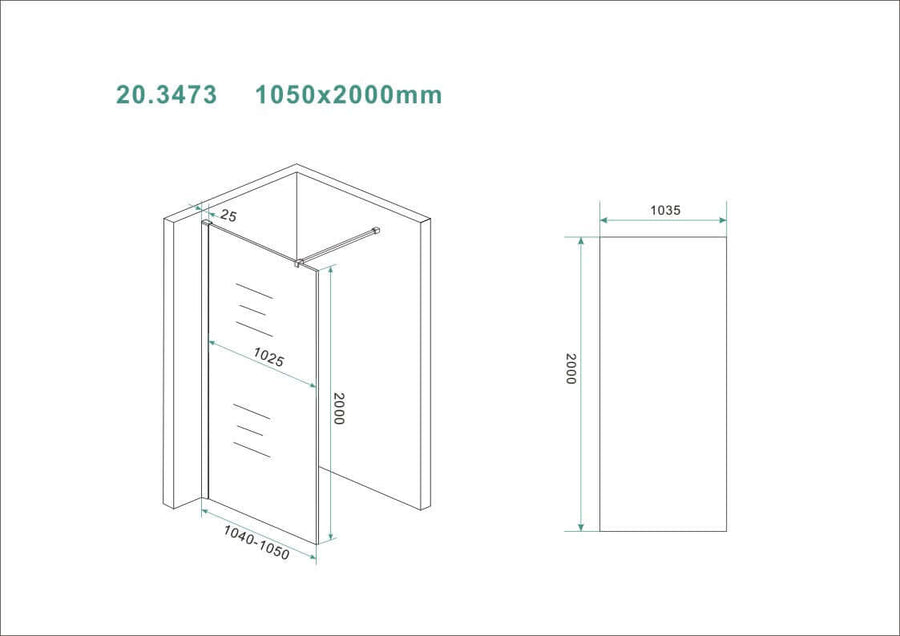 Slanke inloopdouche van helder glas Wiesbaden 105x200 cm 8 mm nanocoating
