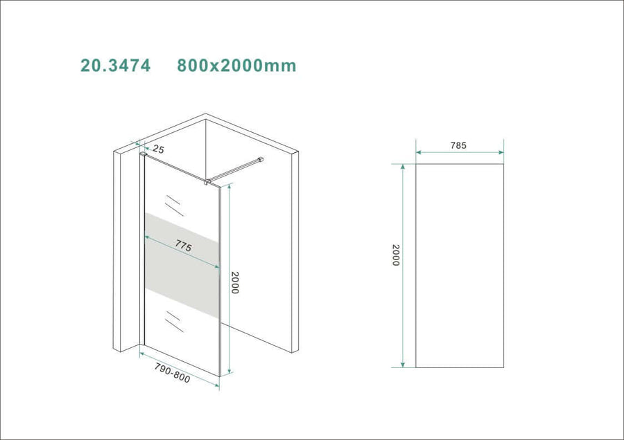 Slanke Inloopdouche Wiesbaden Middenband Glas 80x200 cm 8 mm Nano Coating