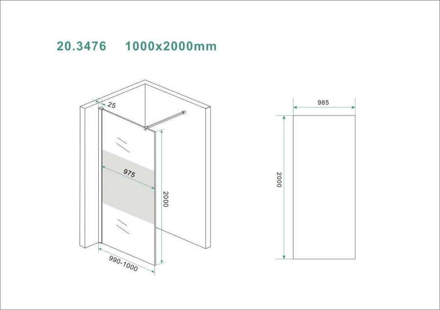 Slanke Middenband Glazen Inloopdouche Wiesbaden 100x200 8 mm Nano Coating