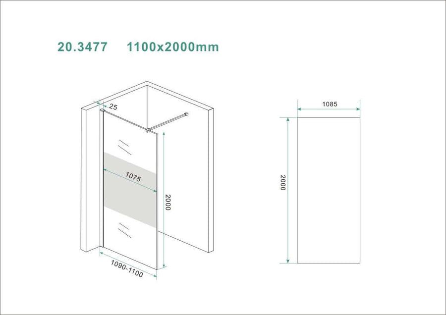 Slanke Middenband Glazen Inloopdouche Wiesbaden 110x200 8 mm Nano Coating