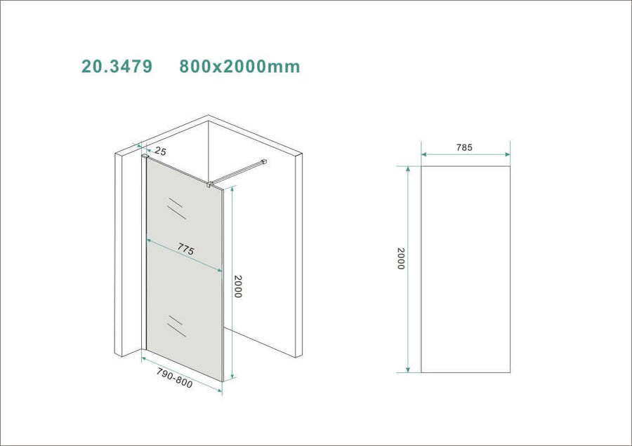 Slanke inloopdouche Wiesbaden met rookglas 80X200, 8 mm nanocoating