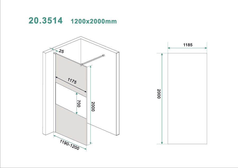 Slanke inloopdouche Wiesbaden met rookglas en middenband 120x200 cm, 8 mm nanocoating