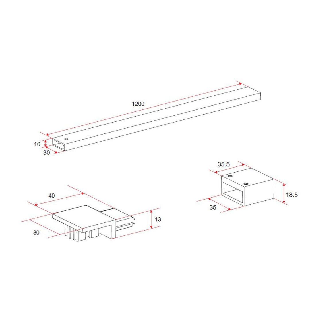 Horizon stabilisatiestang 120cm voor inloopdouche mat zwart