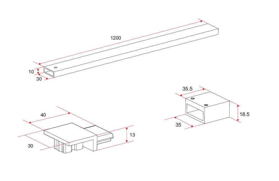 Horizon stabilisatiestang 120cm voor inloopdouche mat zwart